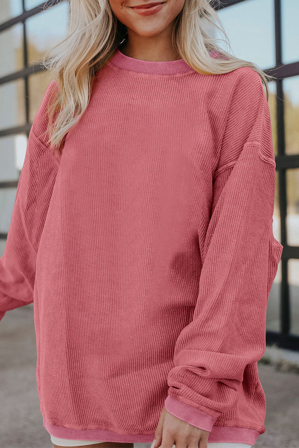 Corded Oversized Sweatshirt-Pink