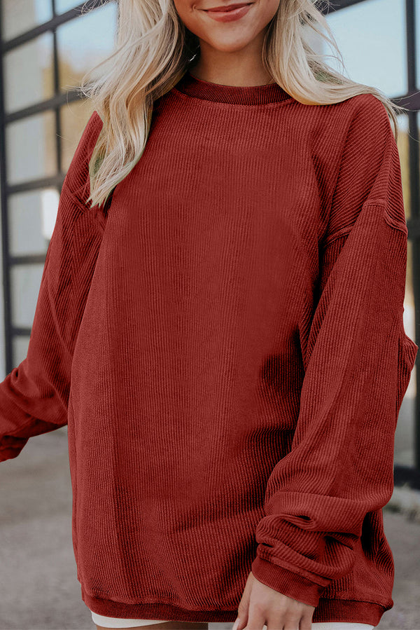 Corded Oversized Sweatshirt-Red