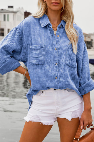 Blue Crinkle Button Down